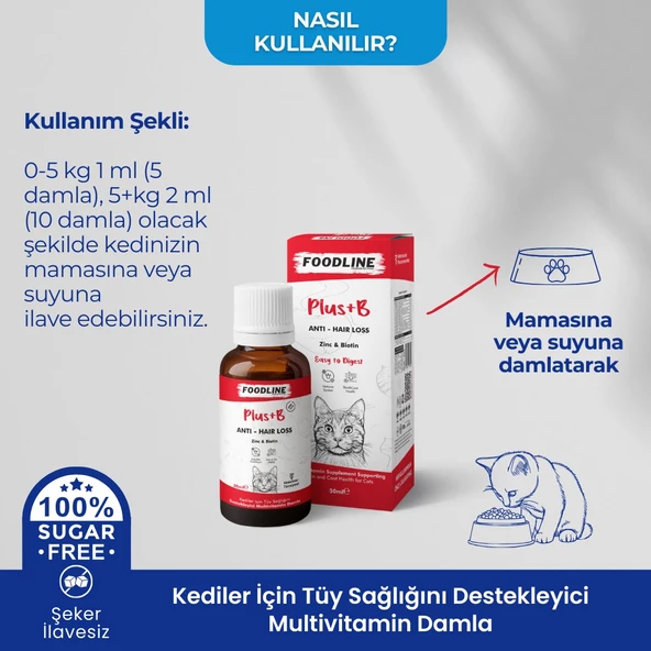 Foodline Kediler için Plus +B Damla 50ml Tüy Sağlığını Destekleyici Biotinli Multivitamin - 4