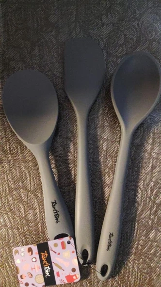 TANTİTONİ 3 SİLİKON BÜYÜK KAŞIK,PİLAV VE SPATULA SETİ ***GRİ  RENK **** - Resim 2