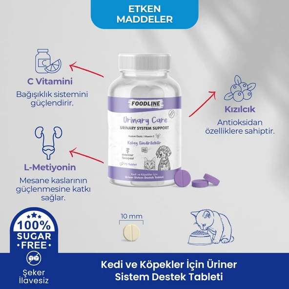 Foodline Urinary Care 75 Tablet Kedi ve Köpekler için İdrar Sağlığını Destekleyici - 3