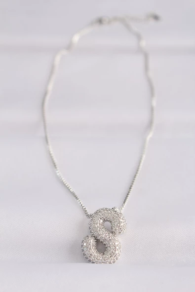 316L Çelik Zincirli Zirkon Taşlı S Harfli Silver Renk Bubble Kolye - TJ-BKO8590 - 2