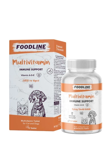 Foodline MultiVitamin 75 Tablet Kedi ve Köpekler İçin Bağışıklık Destekleyici