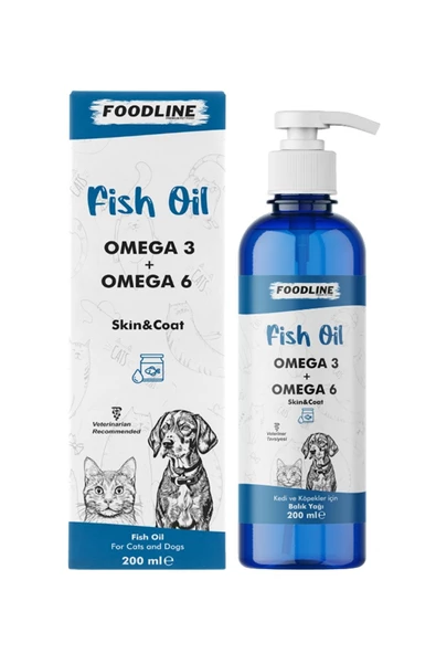 Foodline Fish Oil 200 ml Omega 3&6 İçerikli Balık Yağı Kedi ve Köpekler İçin Tüy ve Genel Sağlık Destekleyici