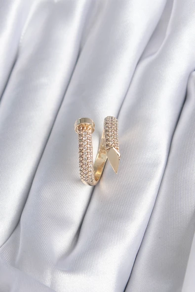 Pirinç Gold Renk Çivi Model Zirkon Taşlı Kadın Yüzük - TJ-BYK2878 - 1