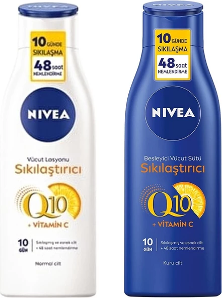 Nivea Sıkılaştırıcı Vücut Losyonu + Vücut Sütü Q10 Vitamin C 250 ml 48 Saat Nemlendirme