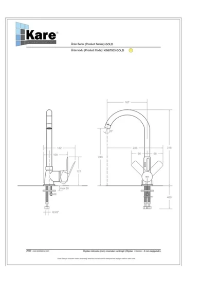 KARE BATARYA  İnci Mix Eviye Bataryası (Uzun Borulu) - Resim 2