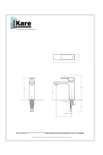 KARE BATARYA  Siera Mıx Lavabo Bataryası - Resim 2