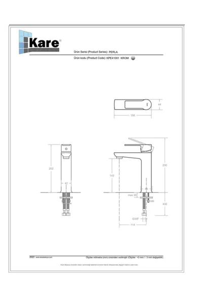 KARE BATARYA  Perla Mix Lavabo Bataryası - Resim 2