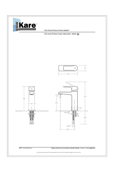 KARE BATARYA  Smart Mix Lavabo Bataryası - Resim 2