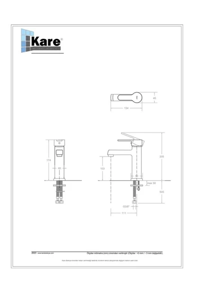 KARE BATARYA  Stil Mix Lavabo Bataryası - Resim 2