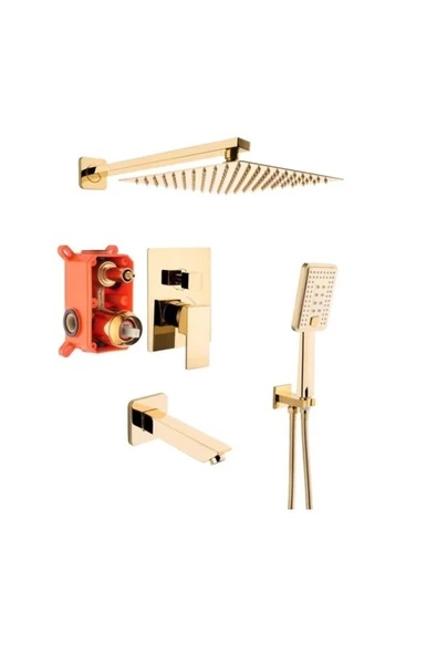 KARE BATARYA  ANKASTRE GOLD BANYO SETİ 3 YOLLU