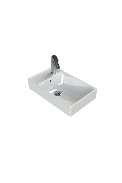 Turkuaz  Sharp Etajerli Lavabo 60x30 cm (Soldan Batarya Delikli)