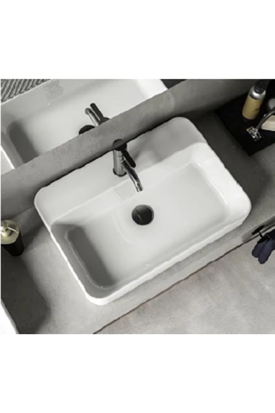 Turkuaz  Hera Tezgahüstü Lavabo 80x48 cm - Resim 2