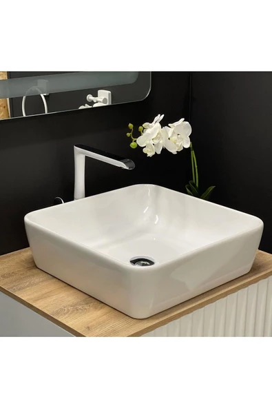 Turkuaz  One Lavabo 46*46 Cm, Tezgah Üstü Çanak Kare Model