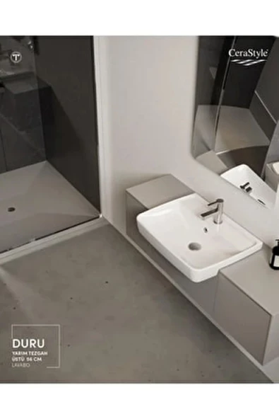 Turkuaz  Duru Yarım Tezgah Üstü Lavabo 56x43 cm - Resim 2