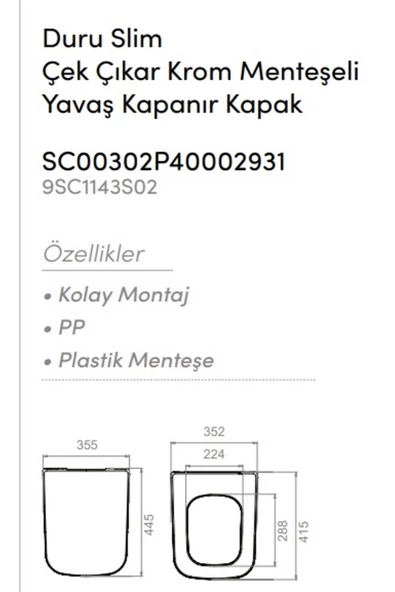 Turkuaz  Duru Slim Çek Çıkar Plastik Menteşeli Yavaş Kapanan Klozet Kapak - 2