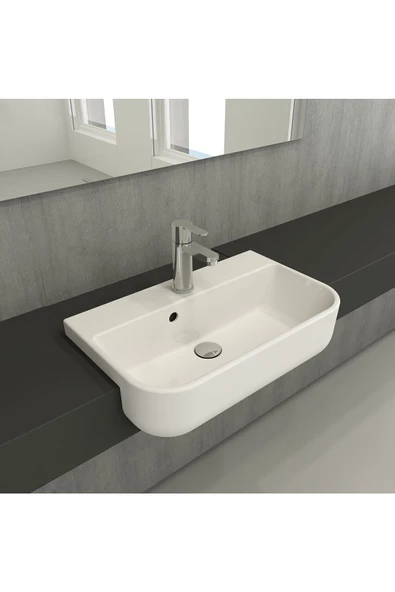 Turkuaz  Duru Yarım Tezgah Üstü Lavabo 56x43 cm