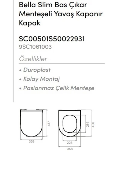 Turkuaz  Bella Slim Yavaş Kapanan Bas-Çıkar Kapak Duroplast (UF) - 2