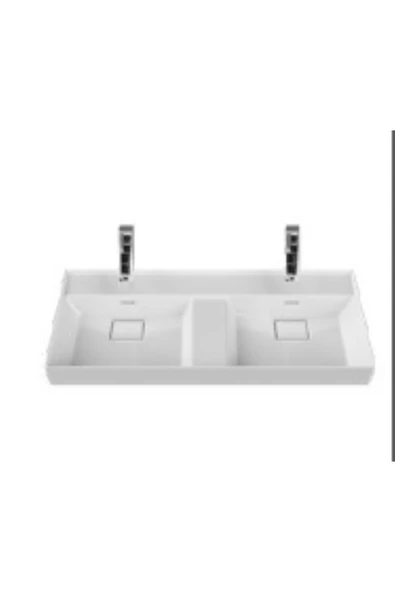 Turkuaz  Sharp Etajerli Lavabo 120x48 cm (Çift Hazneli Çift Batarya Delikli) - Resim 2