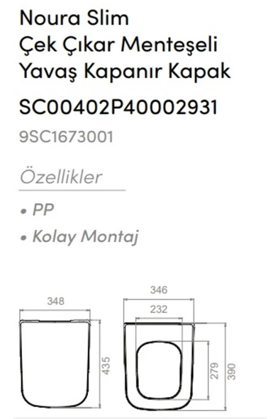 Turkuaz  Noura Slim Yavaş Kapanan Çek-Çıkar Kapak (PP) - 2
