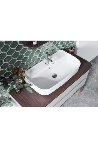 Turkuaz  Aqua Tezgahüstü Lavabo 75x40 cm (Duvara Sıfır Lavabo)