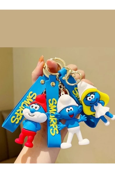 Sevimli Şirinler Karakteri Şirine 3D Silikon Anahtarlık Kaliteli Büyük Boy Smurfette - Resim 2