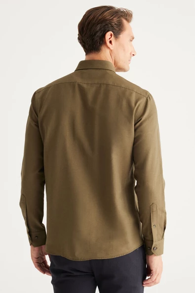 Altınyıldız Classics Erkek Haki Düğmeli Yaka Kolay Ütülenebilir Pamuklu Slim Fit Dar Kesim Oxford Gömlek 4A2021100103 - 3