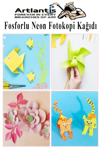 Neon Fosforlu Renkli A4 Fotokopi Kağıdı 100 lü 1 Paket 100 Adet Fosforlu 5 Renk Parlak Canlı Renkler Fotokopi Kağıdı - 5