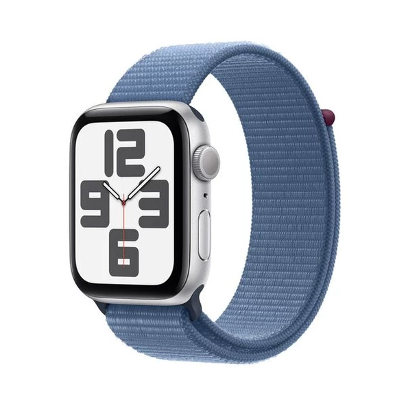 Apple Watch SE 2 2023 GPS 44mm Gümüş Rengi Alüminyum Kasa ve Fırtına Mavisi Spor Kordon Akıllı Saat