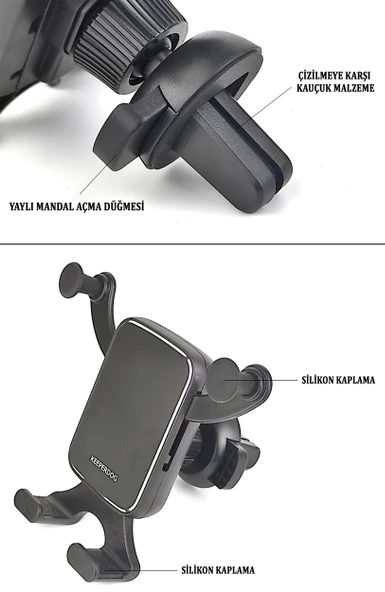 Araç içi Telefon Tutucu Havalandırma (Menfez) Montaj Yatay ve Dikey Konumlandırılabilir Kaymaz 360 Derece Tüm Akıllı Telefonla Uyumlu, Sarsıntı Önleyici 4.5- 6,5 inç - 4
