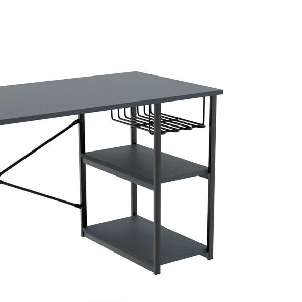 Eportatif Çalışma Masası Telli Raflı Ofis Laptop Bilgisayar Masası Füme 1446 - 7