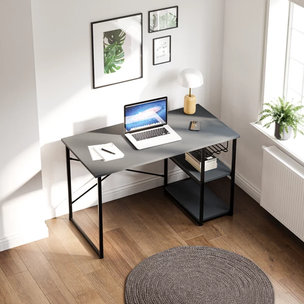 Eportatif Çalışma Masası Telli Raflı Ofis Laptop Bilgisayar Masası Füme 1446 - 4