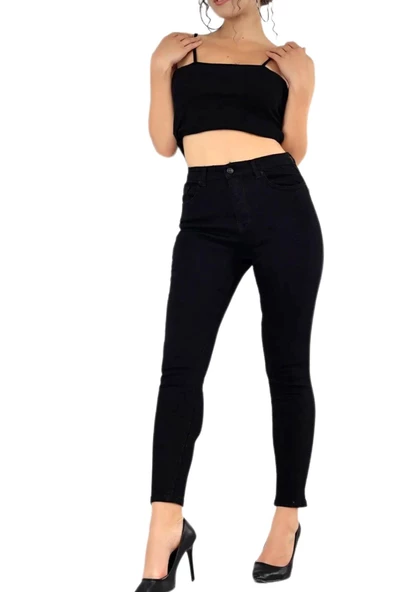 Kadın Siyah Likralı Dar Paça Kot Pantolon T-399 BGL-ST03123 - Resim 4