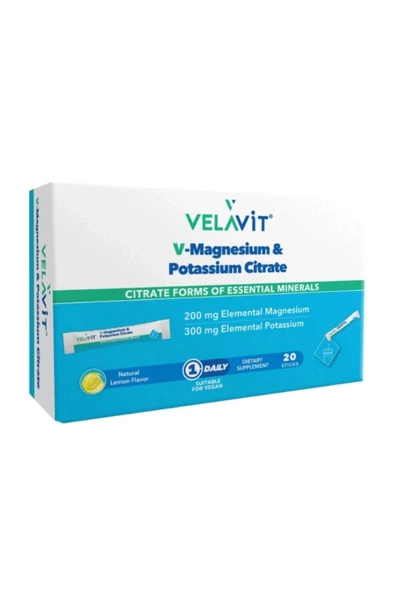 Velavit V-Magnesium Potassium Citrate Takviye Edici Gıda 20 Saşe