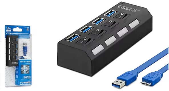 HADRON HDX7023 USB Hub, 4 Port USB 3.0 Çoklayıcı, Anahtarlı USB Çoklayıcı