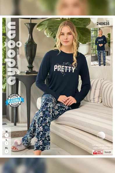 Aydoğan Kadın Ezgi Flexible PRETTY Lacivert Pijama Takım 0635 - Resim 3