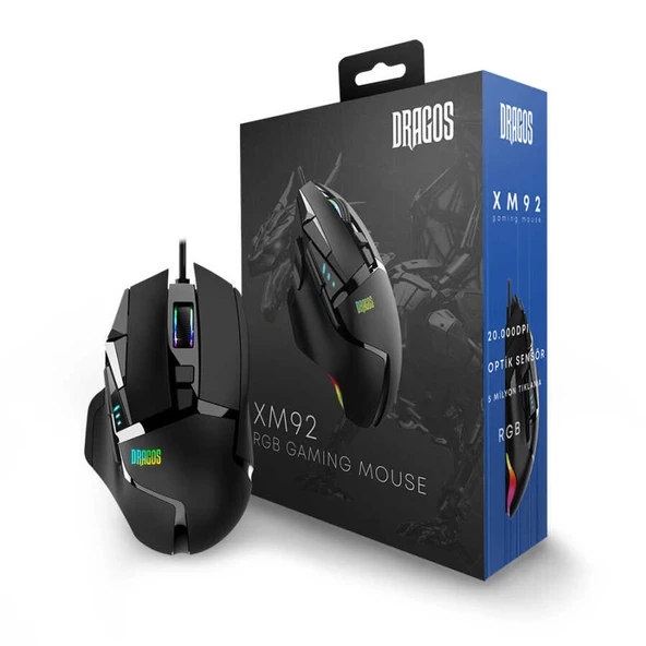 Dragos XM92 20000 Dpı USB Kablolu Siyah Rgb Gaming Optik Mouse