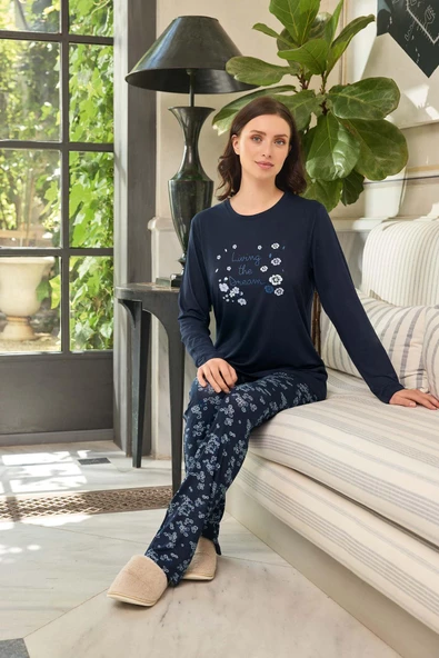 Aydoğan Kadın Ezgi Flexible Living The Dream Lacivert Pijama Takım 0636