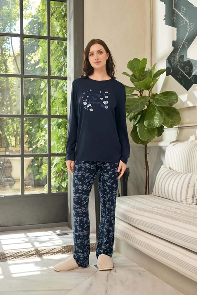 Aydoğan Kadın Ezgi Flexible Living The Dream Lacivert Pijama Takım 0636 - 2