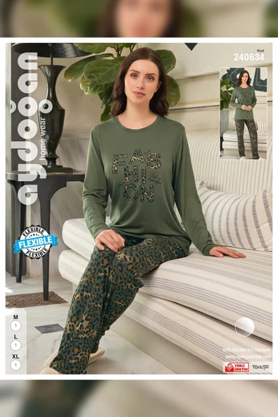 Aydoğan Kadın Ezgi Flexible FASHION Ceviz Yeşil Pijama Takım 0634 - 3