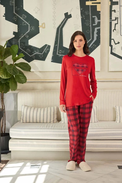 Aydoğan Kadın Ezgi Flexible Future is Love Kırmızı Pijama Takım 0626 - 2
