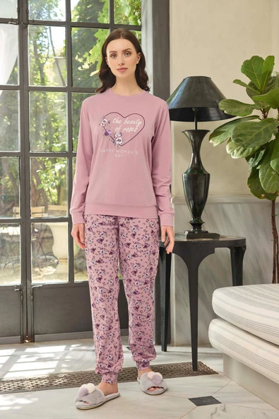 Aydoğan Kadın Sezin the beauty of roses Pudra Pijama Takım 0579 - Resim 2