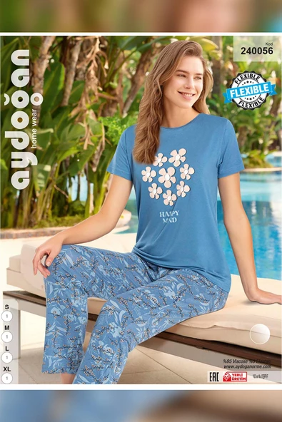 Aydoğan Kadın Ezgi Flexible Kısa Kol Gökmavisi Pijama Takımı 0056 - 2
