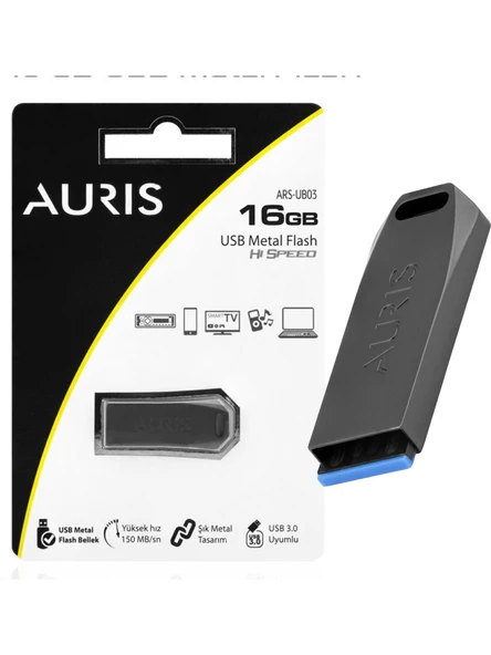 Auris 16 GB Flash Bellek USB 3.0 Yüksek Hız 150MB/SN Şık Metal Tasarım Güvenli USB Bellek