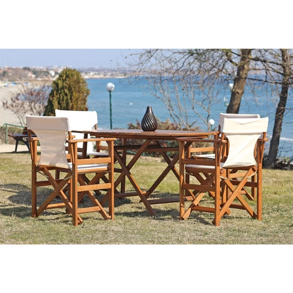 Datça 120lik Katlanır Ahşap Bahçe Balkon Masası - Yuvarlak Masa - 3