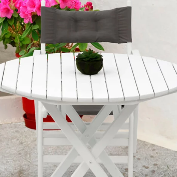 Motoryagmarket Datça 70Lik Katlanır Ahşap Bahçe Balkon Masası Yuvarlak -Beyaz - 3