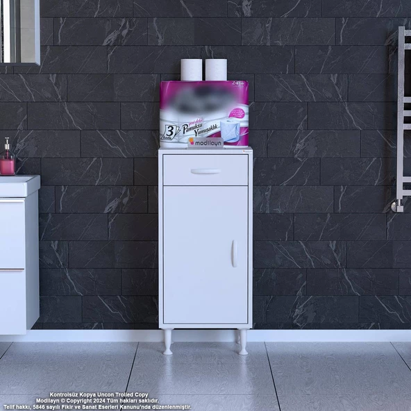 Modilayn EMİR 40x88x32,5 cm 1 Çekmece 1 Kapak 1 Raf 2 Bölme Çok Amaçlı Banyo & Mutfak Dolabı  - 2