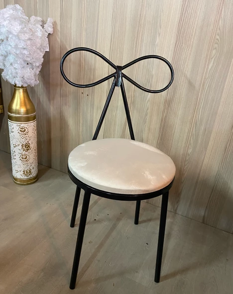 Fiyonk Makyaj Sandalyesi Metal Siyah Minder Krem - 5