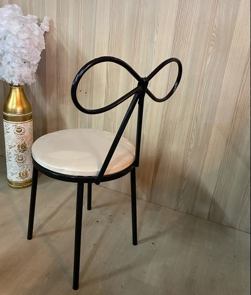 Fiyonk Makyaj Sandalyesi Metal Siyah Minder Krem - 2
