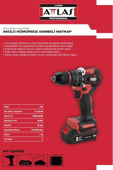 Attlas ATB 21 BLPD LI-ION 21V Akülü Kömürsüz Darbeli Matkap - 3