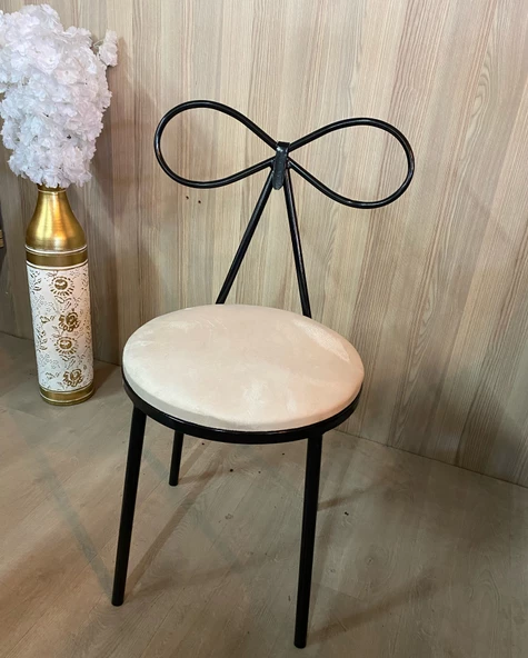 Fiyonk Makyaj Sandalyesi Metal Siyah Minder Krem - 6